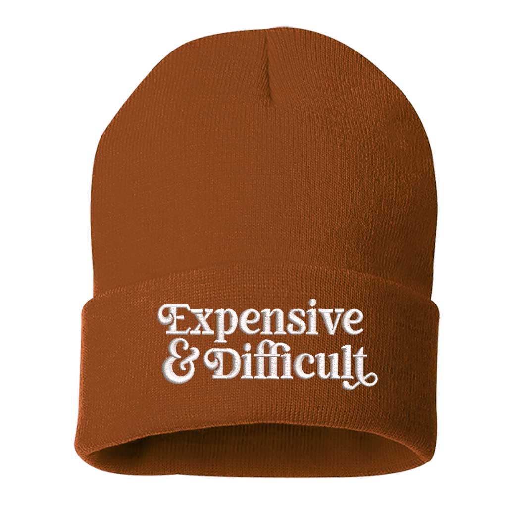 Texas Orange beanie embroidered with the phrase expensive &amp; difficult-DSY Lifestyle