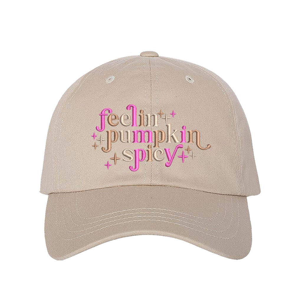 Stone baseball hat embroidered with the phrase feeling pumpkin spicy-DSY Lifestyle