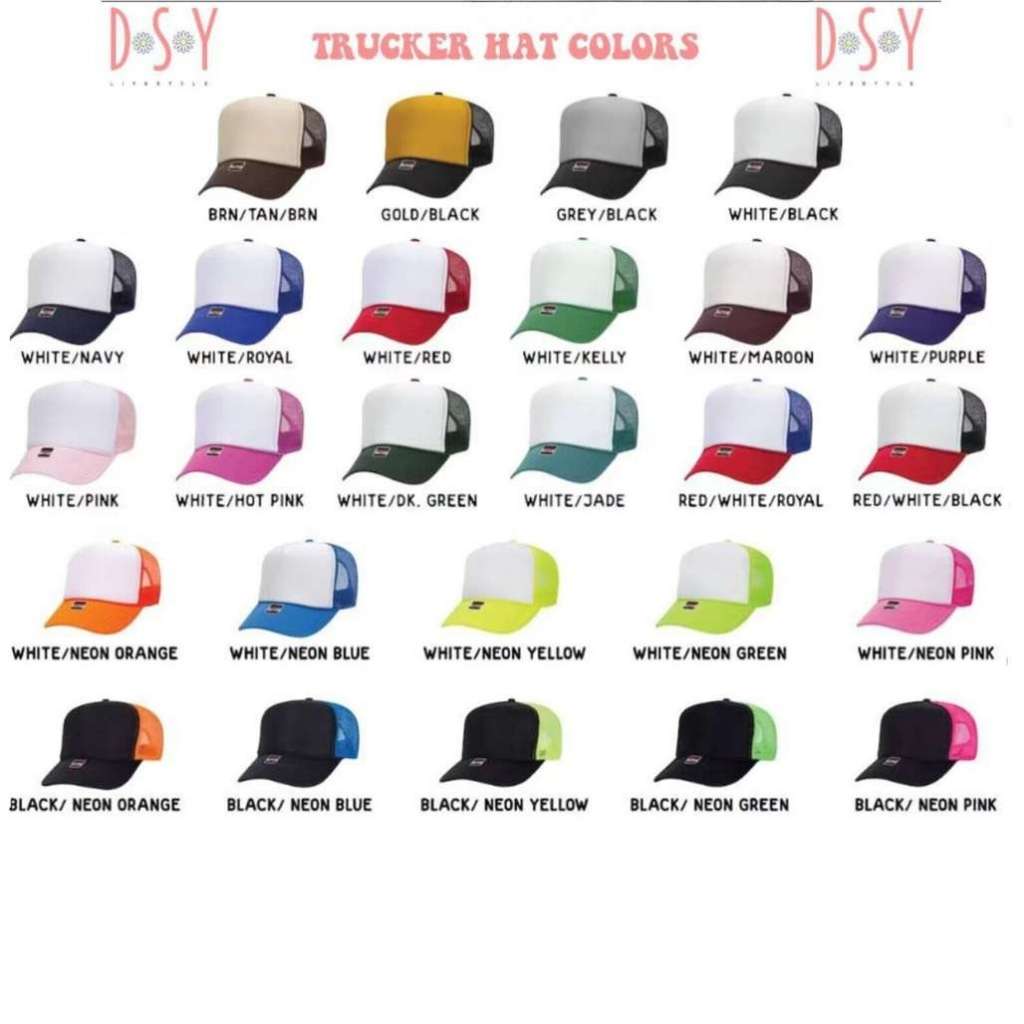 Two tone foam trucker hat color chart