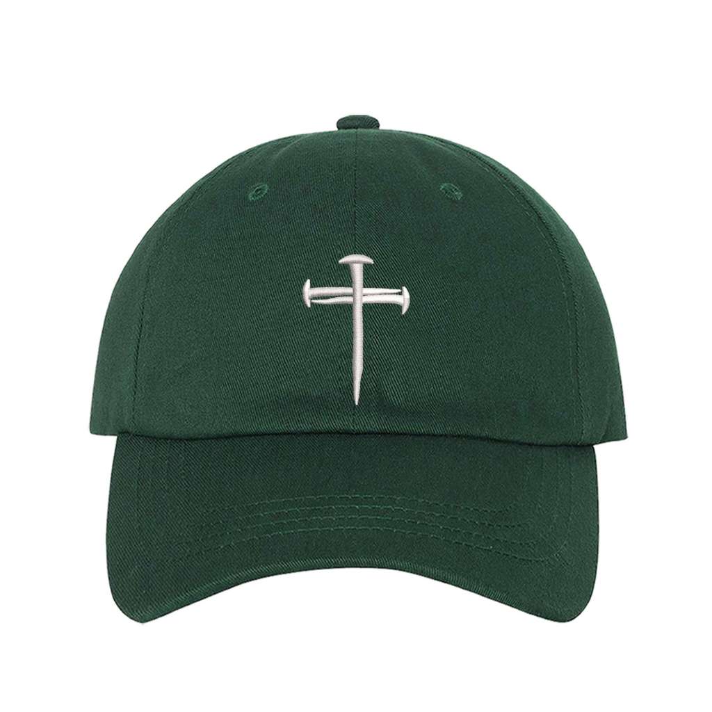 Forest green baseball hat embroidered with a cross of nails on it-DSY Lifestyle