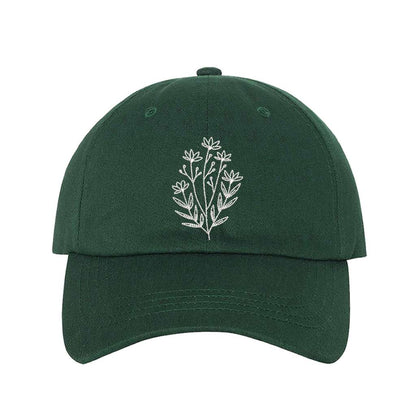 Forest green baseball hat embroidered with a wildflower-DSY Lifestyle