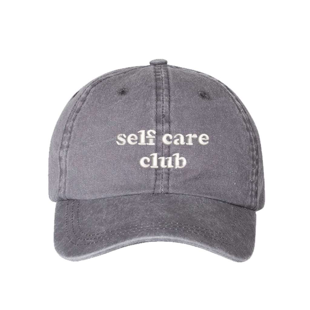 gray washed baseball hat with self care embroidered - DSY Lifestyle