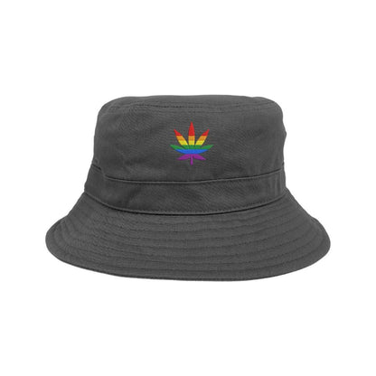 Grey bucket hat embroidered with pride flag in shape of weed leaf-DSY Lifestyle