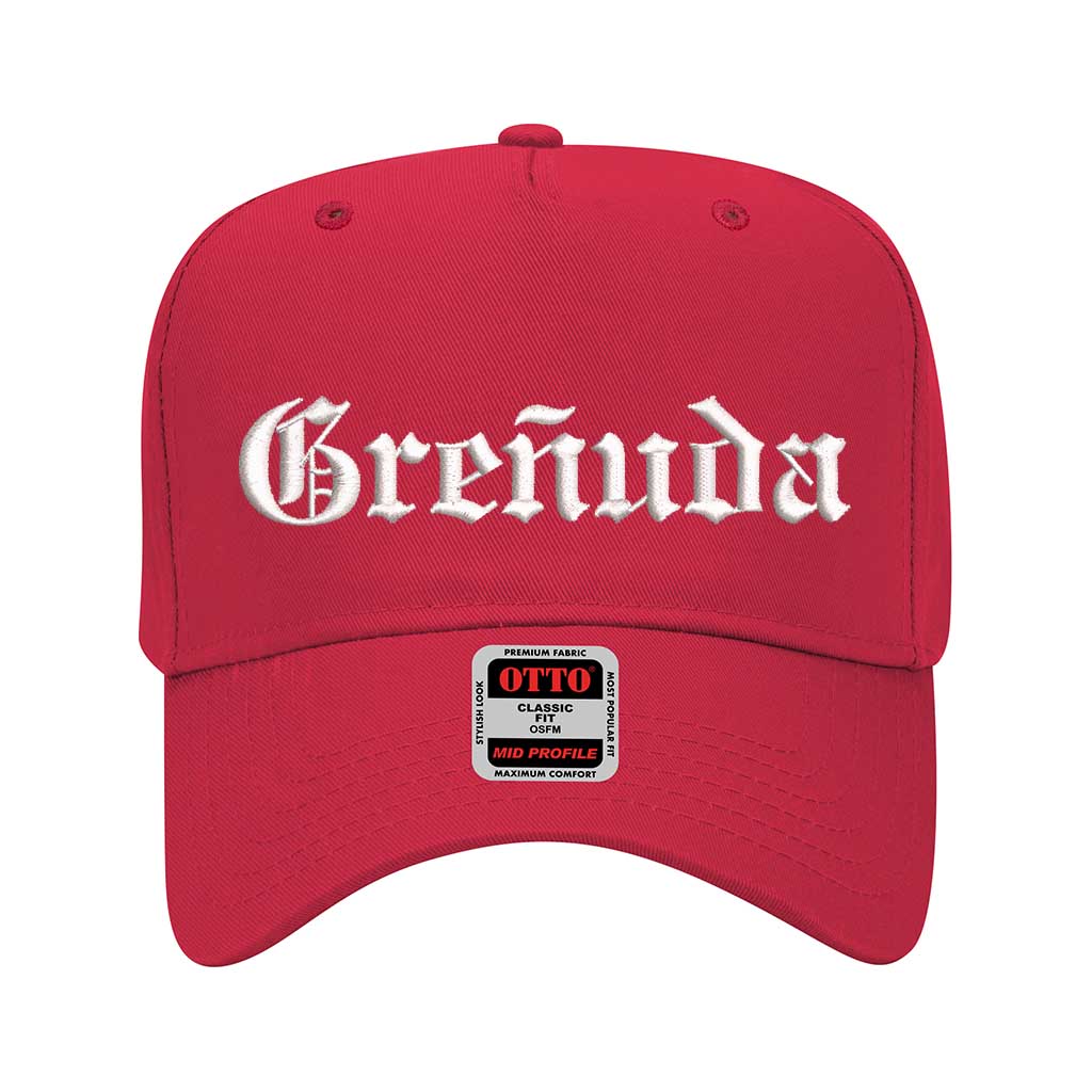 5 panel Red baseball hat embroidered with the phrase Greñuda -DSY Lifestyle