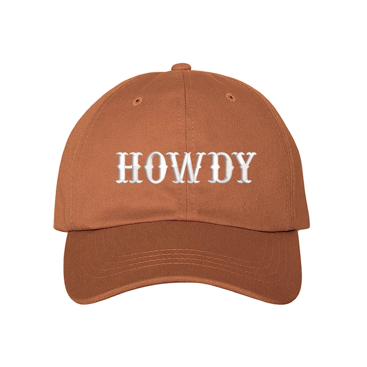 Burnt orange hat embroidered with the word Howdy-DSY Lifestyle