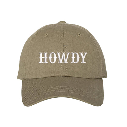 Khaki hat embroidered with the word Howdy-DSY Lifestyle