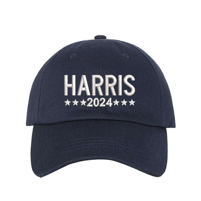 Navy baseball hat embroidered with the phrase harris 2024-DSY Lifestyle