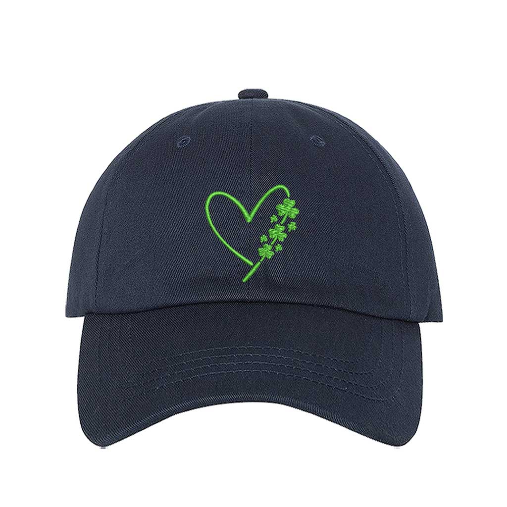 Navy Blue baseball hat with an embroidered heart and clovers on the side, offering a stylish and festive look for St. Patrick’s Day and everyday wear - DSY Lifestyle