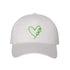 White with green thread baseball hat with an embroidered heart and clovers on the side, offering a stylish and festive look for St. Patrick’s Day and everyday wear - DSY Lifestyle