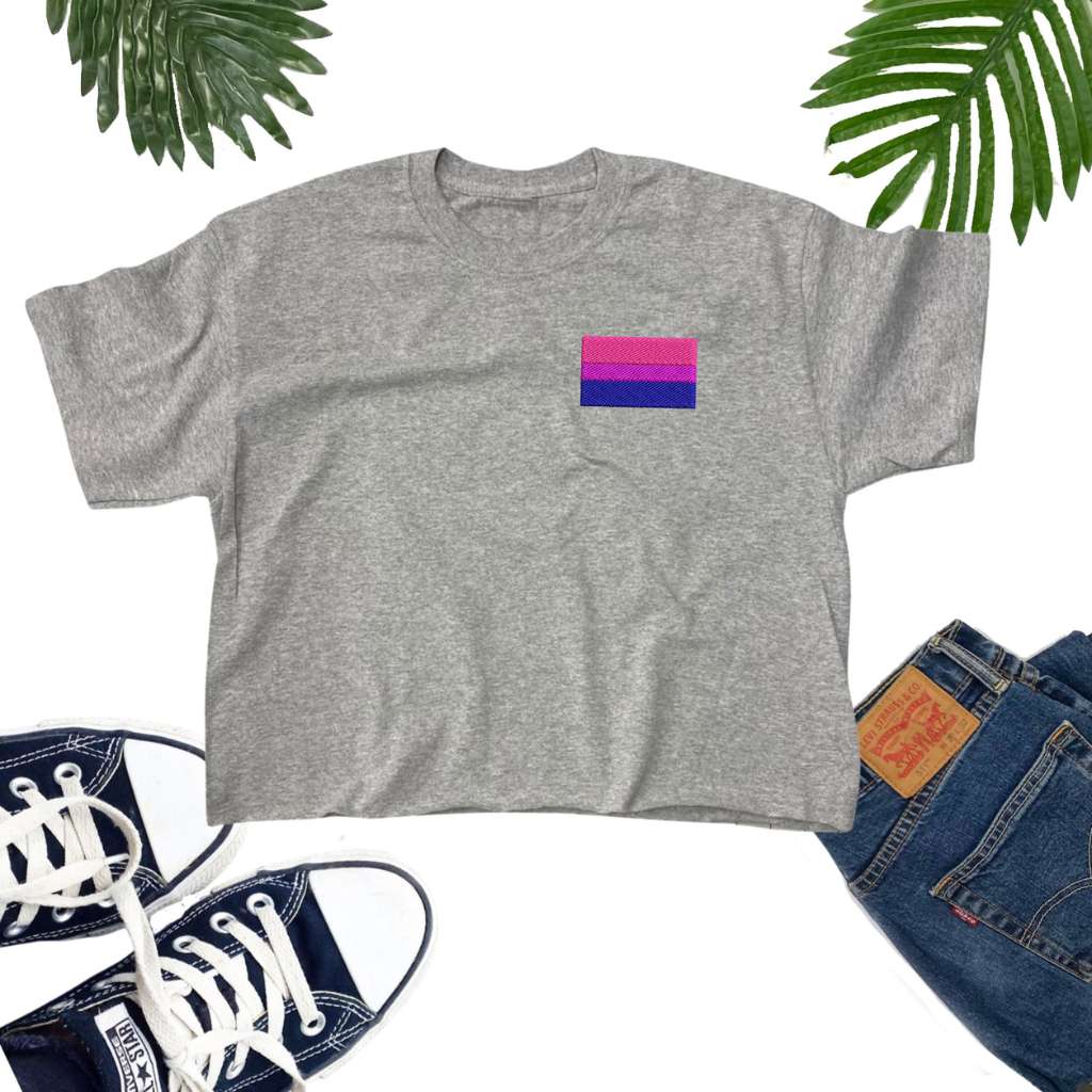 Heather Gray crop top embroidered with a bisexual flag - DSY Lifestyle