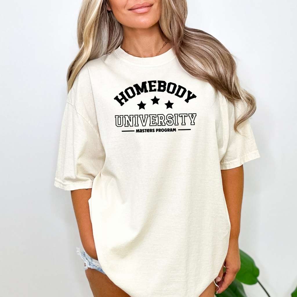 Ivory Washed Unisex Tee with Homebody University - DSY Lifestyle