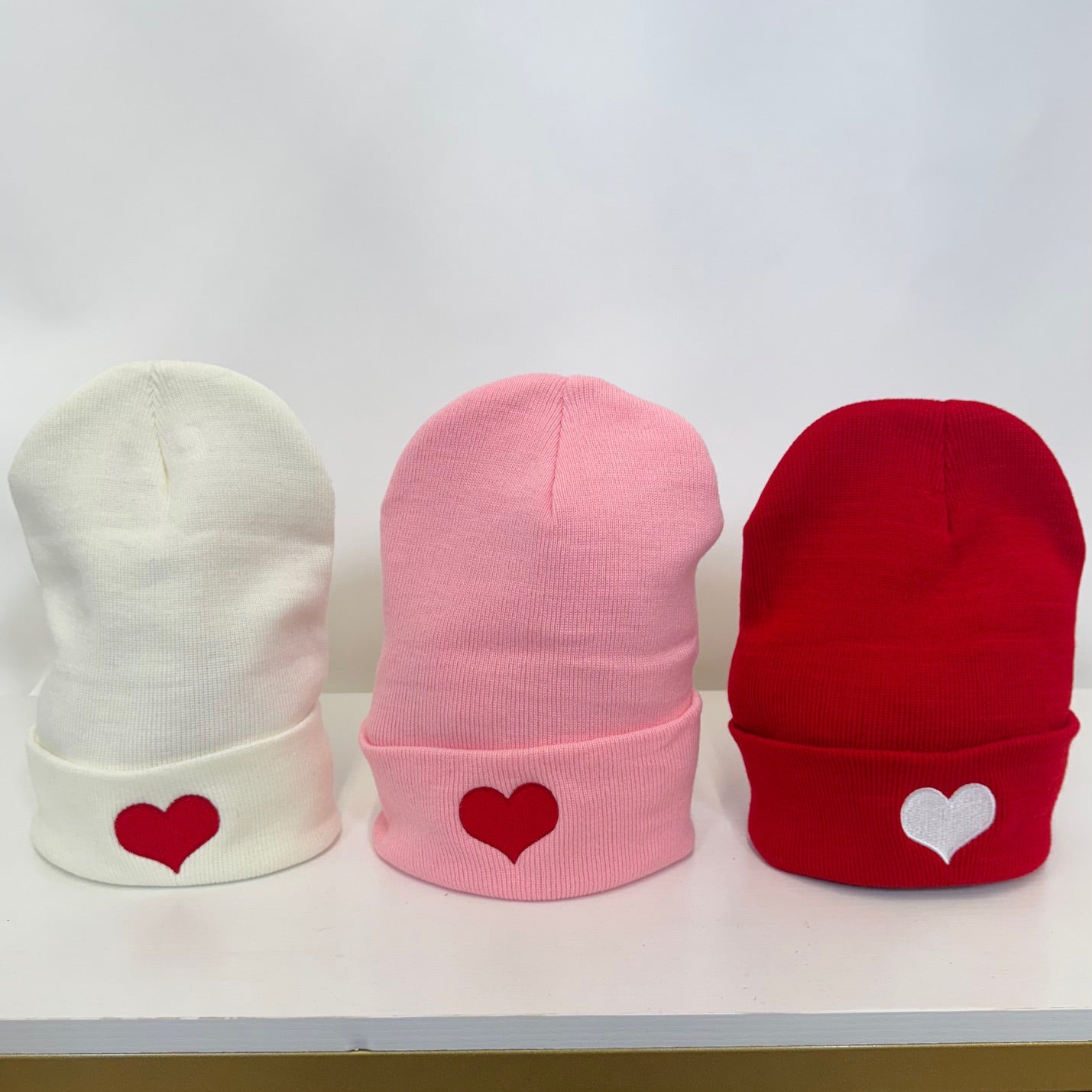 White,red,lightpink colored beanies with heart embroidered on it-DSY Lifestyle