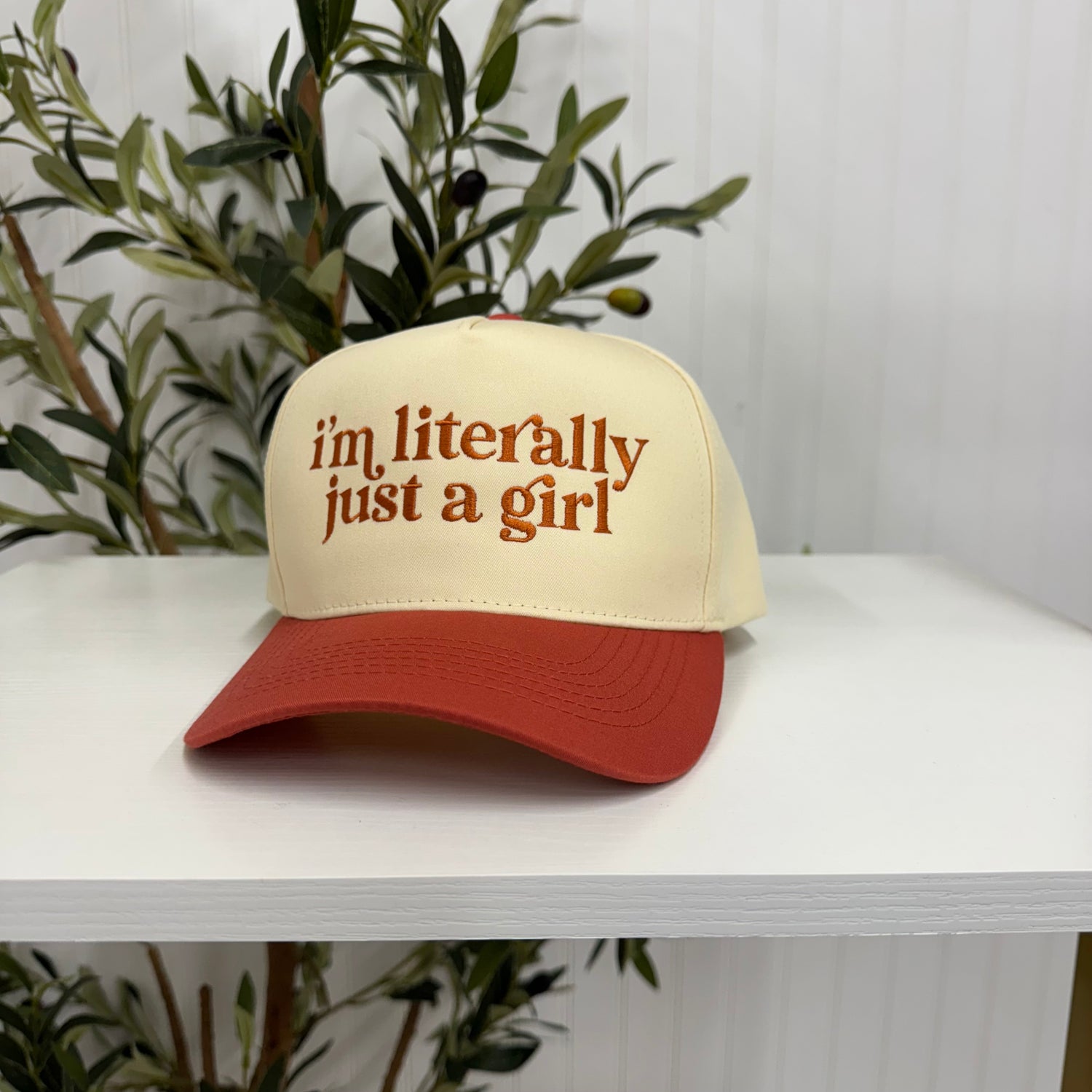 Orange I’m Literally Just A Girl 5-Panel Two-Tone Spring Embroidered Baseball Cap featuring premium embroidery and a modern structured fit - DSY Lifestyle