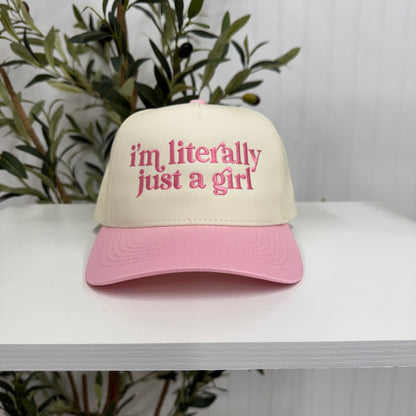 Pink I’m Literally Just A Girl 5-Panel Two-Tone Spring Embroidered Baseball Cap featuring premium embroidery and a modern structured fit - DSY Lifestyle