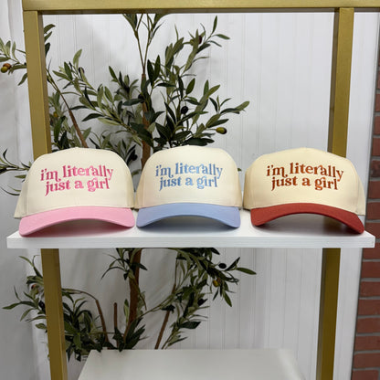 Set of I’m Literally Just A Girl 5-Panel Two-Tone Spring Embroidered Baseball Caps featuring premium embroidery and a modern structured fit - DSY Lifestyle