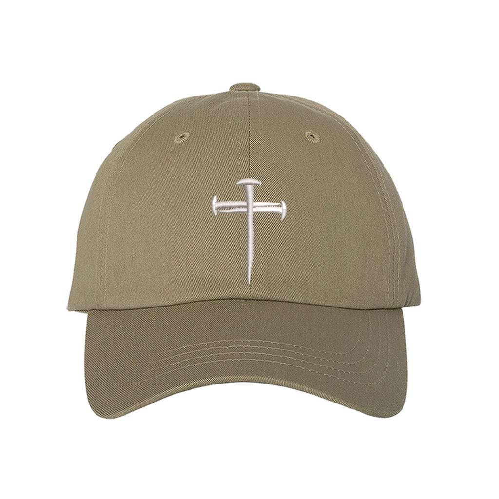 Khaki baseball hat embroidered with a cross of nails on it-DSY Lifestyle
