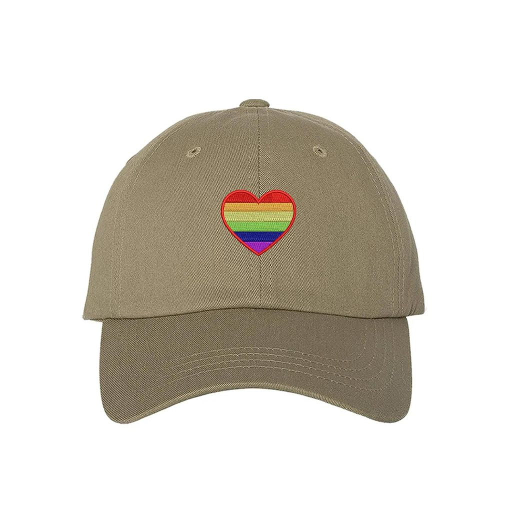 Khaki baseball Hat embroidered with pride flag in heart shape-DSY Lifestyle