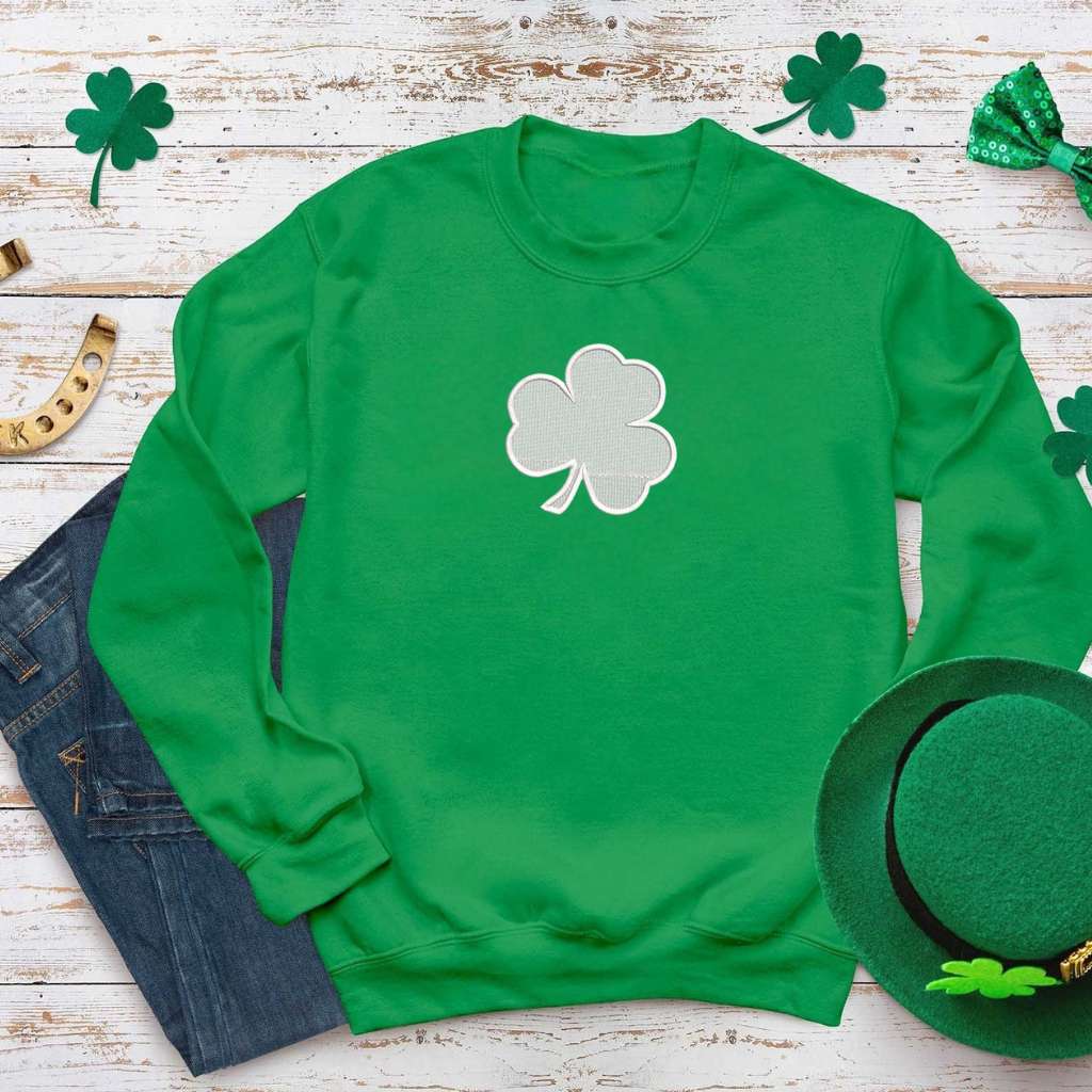 Embroidered Clover Shamrock Kelly Green Sweatshirt - DSY Lifestyle 