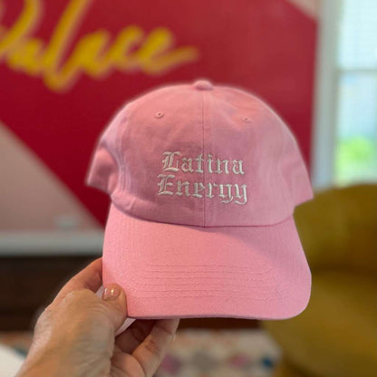 Pink baseball hat embroidered with the phrase latina energy-DSY Lifestyle