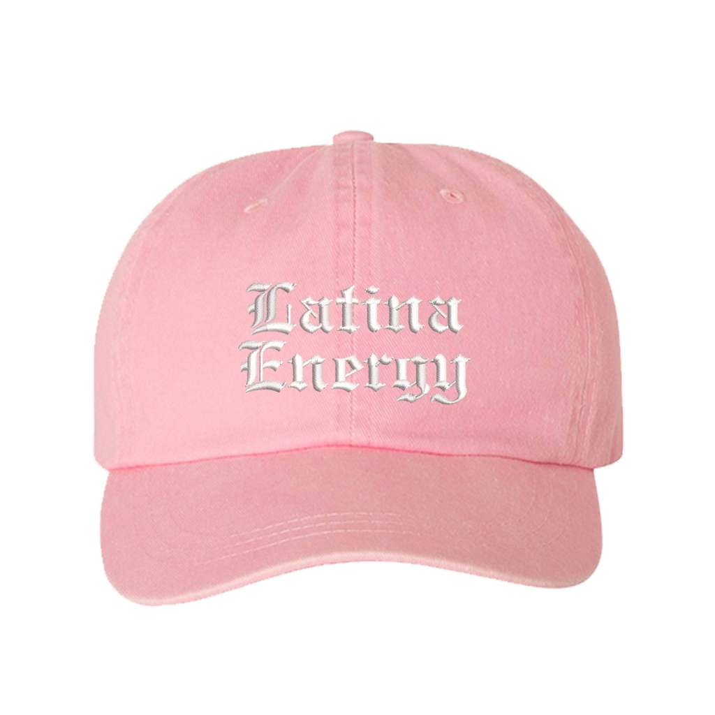 Washed Light Pink baseball hat embroidered with the phrase latina energy in old english letters-DSY Lifestyle