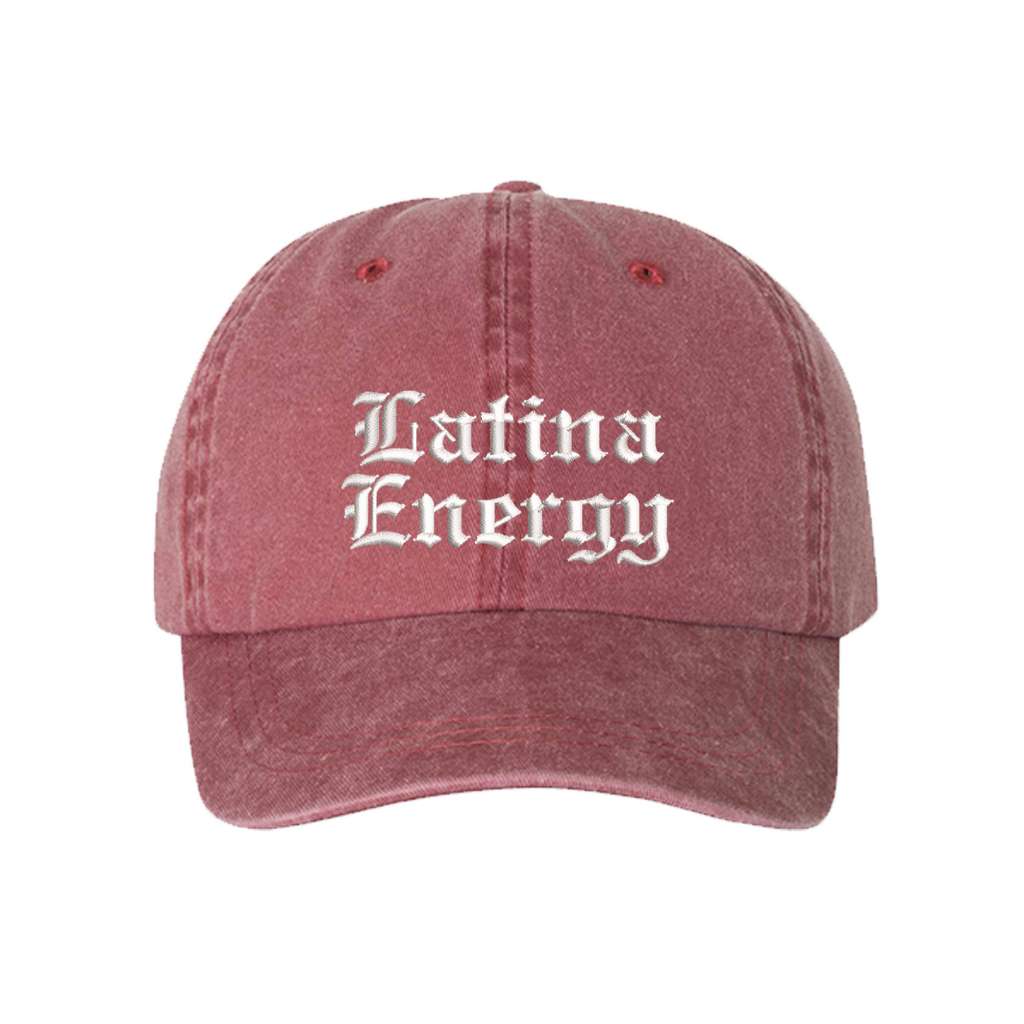 Washed Wine baseball hat embroidered with the phrase latina energy in old english letters-DSY Lifestyle