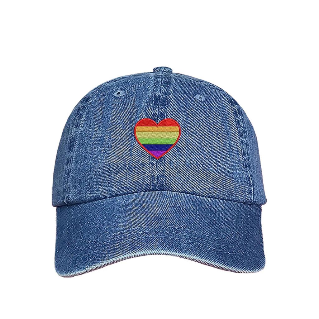 Light denim baseball Hat embroidered with pride flag in heart shape-DSY Lifestyle