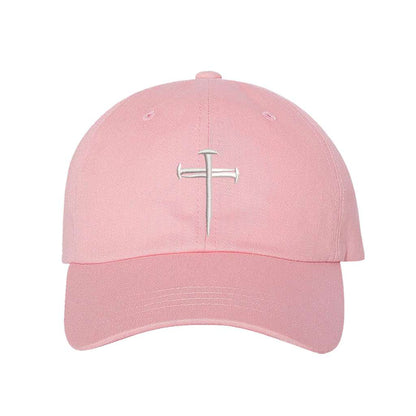 Light pink baseball hat embroidered with a cross of nails on it-DSY Lifestyle