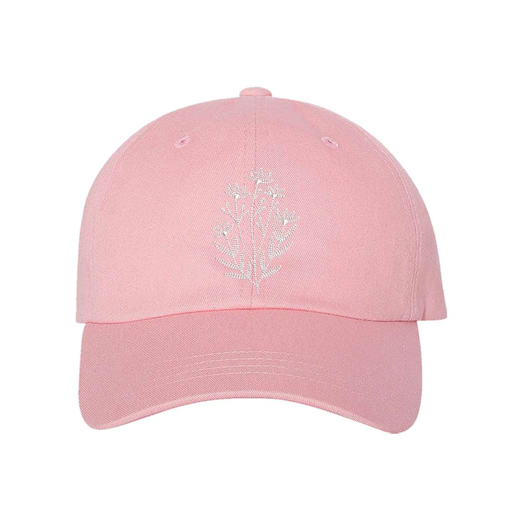 Light pink baseball hat embroidered with a wildflower-DSY Lifestyle