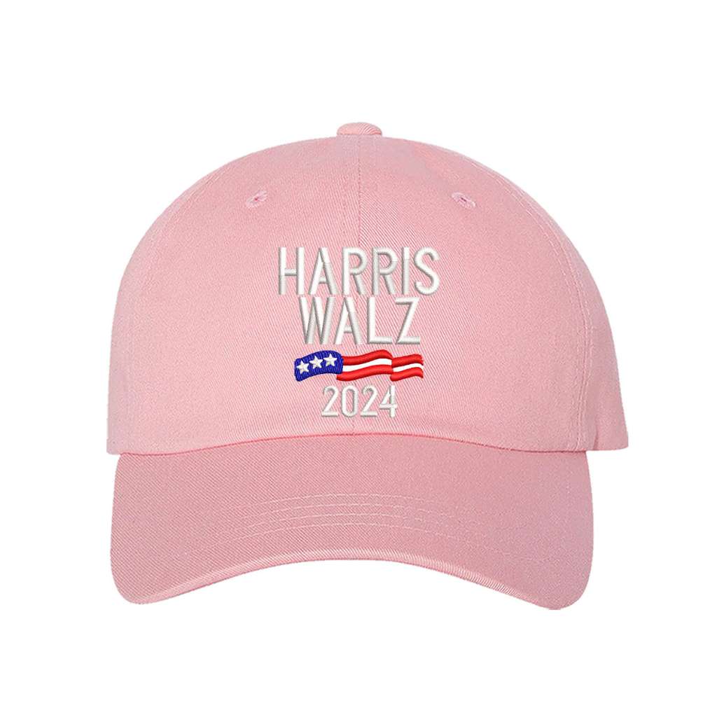 Light Pink baseball hat embroidered with the phrase harris walz-DSY Lifestyle