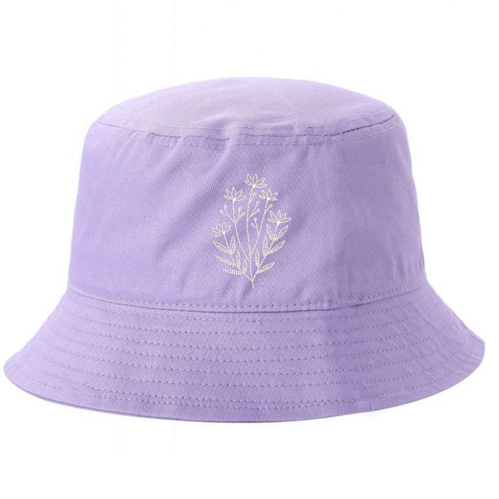 Lilac bucket hat with a wildflower embroidered on it- DSY Lifestyle