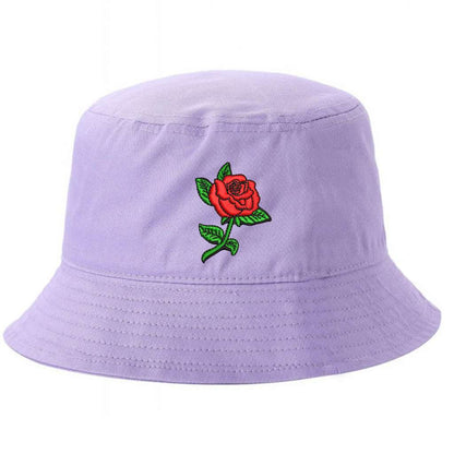 Lilac bucket hat embroidered with a rose stem on it-DSY Lifestyle