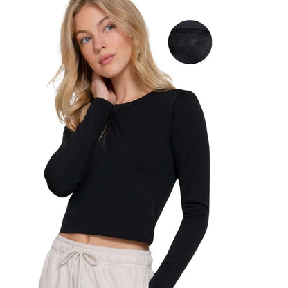 Cozy Inner Fur Seamless Crop Top - Women Long Sleeve Crop Top