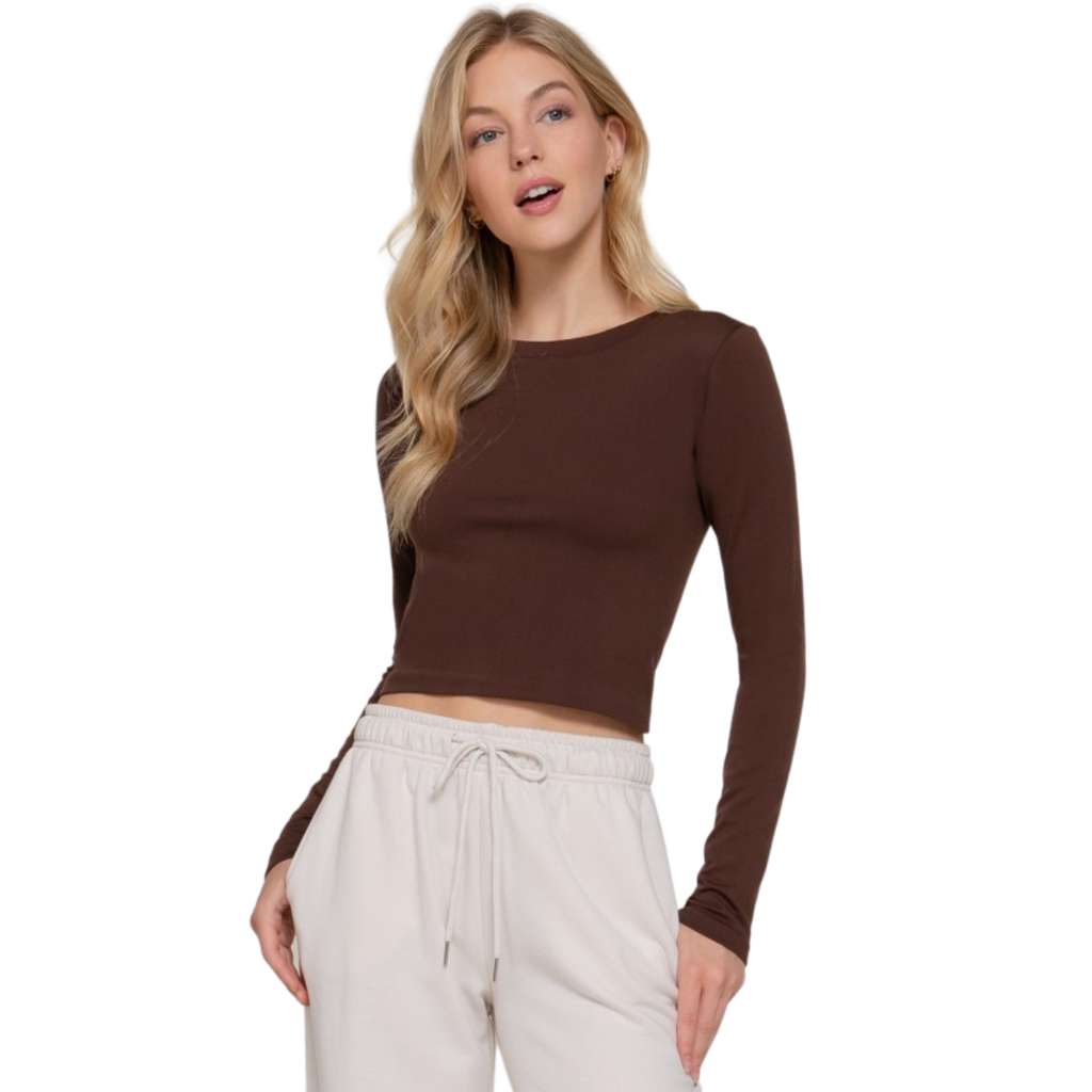 Cozy Inner Fur Seamless Crop Top - Women Long Sleeve Crop Top