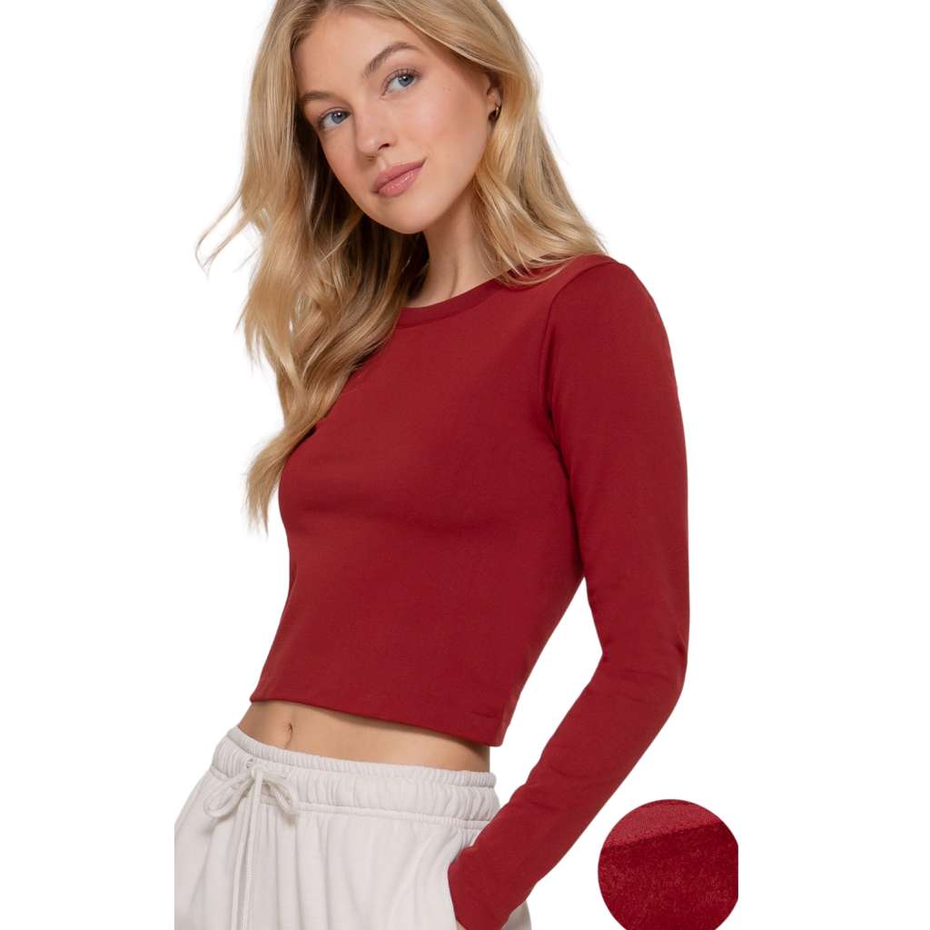 Cozy Inner Fur Seamless Crop Top - Women Long Sleeve Crop Top