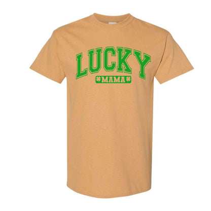 Mustard tshirt printed with lucky Mama for St Patricks Day - DSY Lifestyle