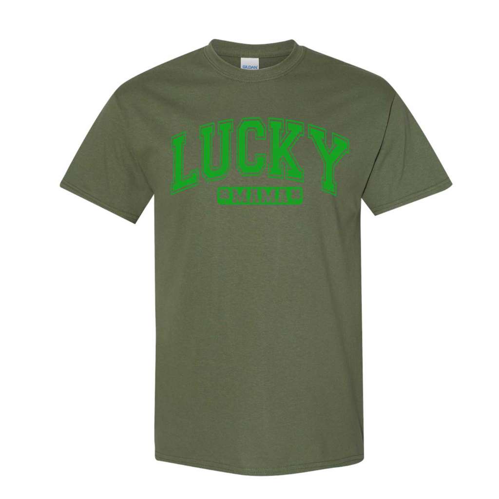 Olive tshirt printed with lucky Mama for St Patricks Day - DSY Lifestyle