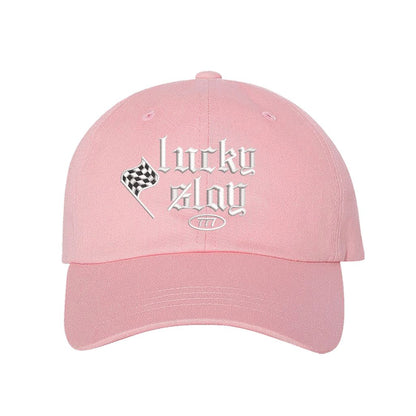 Light Denim baseball hat embroidered with the phrase lucky slay-DSY Lifestyle