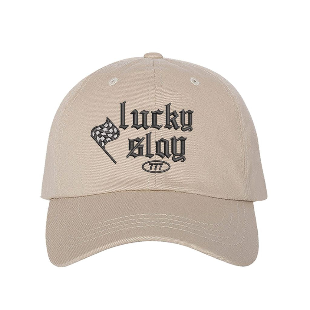 Stone baseball hat embroidered with the phrase lucky slay-DSY Lifestyle