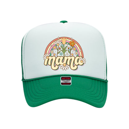 Kelly Green foam trucker hat with white front panel printed with mama spring on it-DSY Lifestyle