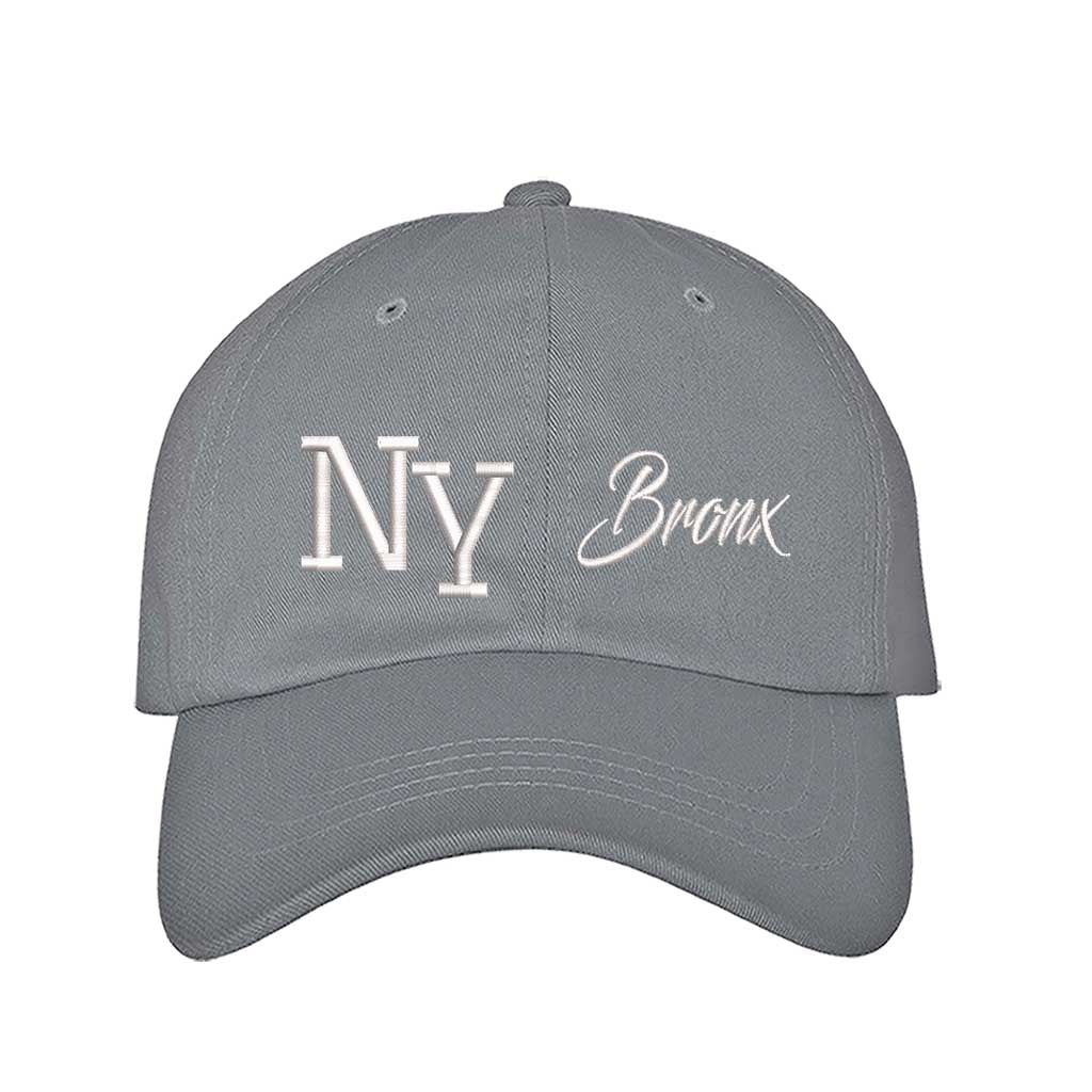 Gray NY 3D Bronx Embroidered Baseball Cap with raised embroidery, a curved brim, and an adjustable strap, celebrating New York’s iconic borough in style - DSY Lifestyle