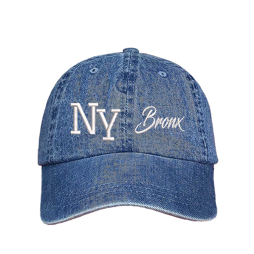 Light Denim NY 3D Bronx Embroidered Baseball Cap with raised embroidery, a curved brim, and an adjustable strap, celebrating New York’s iconic borough in style - DSY Lifestyle