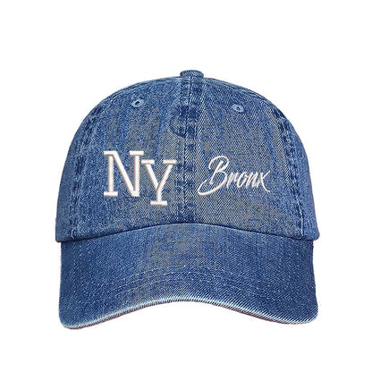 Light Denim NY 3D Bronx Embroidered Baseball Cap with raised embroidery, a curved brim, and an adjustable strap, celebrating New York’s iconic borough in style - DSY Lifestyle