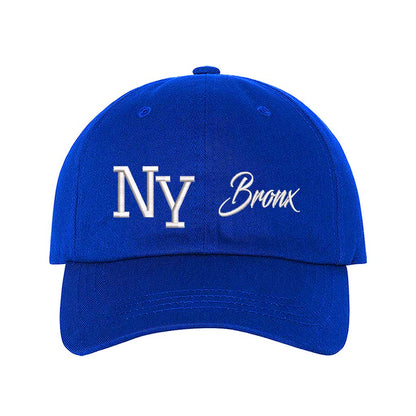 Royal Blue NY 3D Bronx Embroidered Baseball Cap with raised embroidery, a curved brim, and an adjustable strap, celebrating New York’s iconic borough in style - DSY Lifestyle