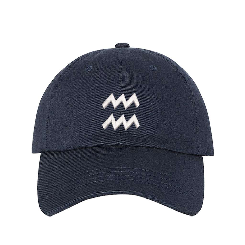 Navy blue baseball hat embroidered with the aquarius zodiac-DSY Lifestyle