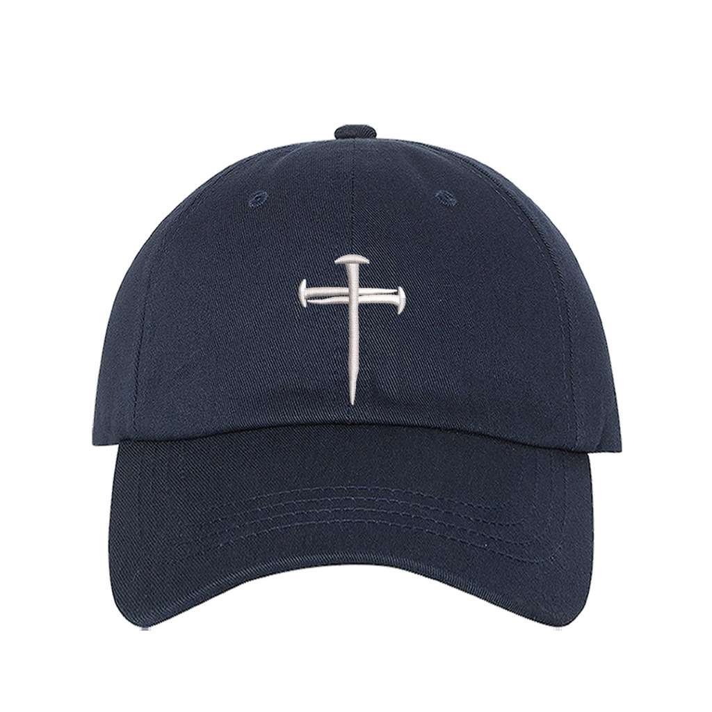 Navy blue baseball hat embroidered with a cross of nails on it-DSY Lifestyle