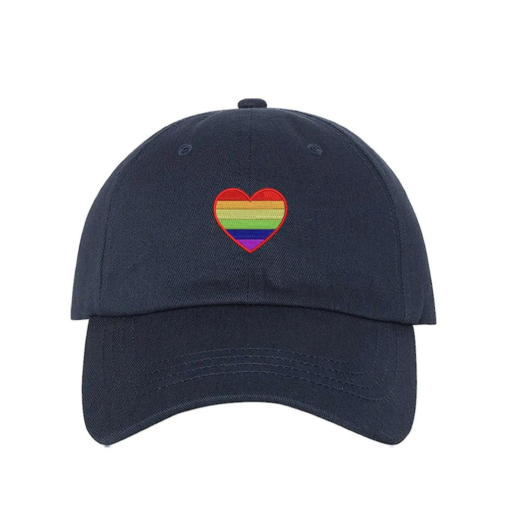 Navy blue baseball Hat embroidered with pride flag in heart shape-DSY Lifestyle