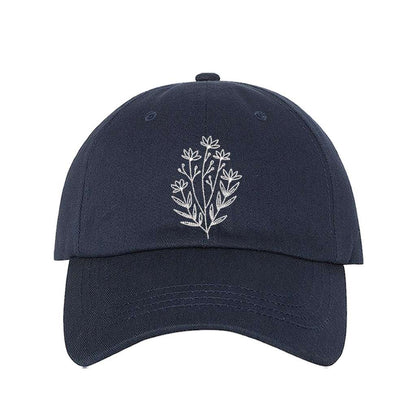 Navy blue  baseball hat embroidered with a wildflower-DSY Lifestyle