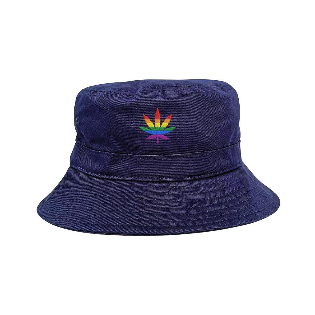 Navy blue bucket hat embroidered with pride flag in shape of weed leaf-DSY Lifestyle