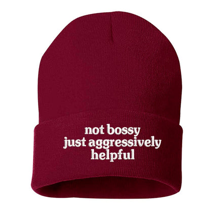 Red beanie embroidered with the phrase not bossy just aggressively helpful-DSY Lifestyle