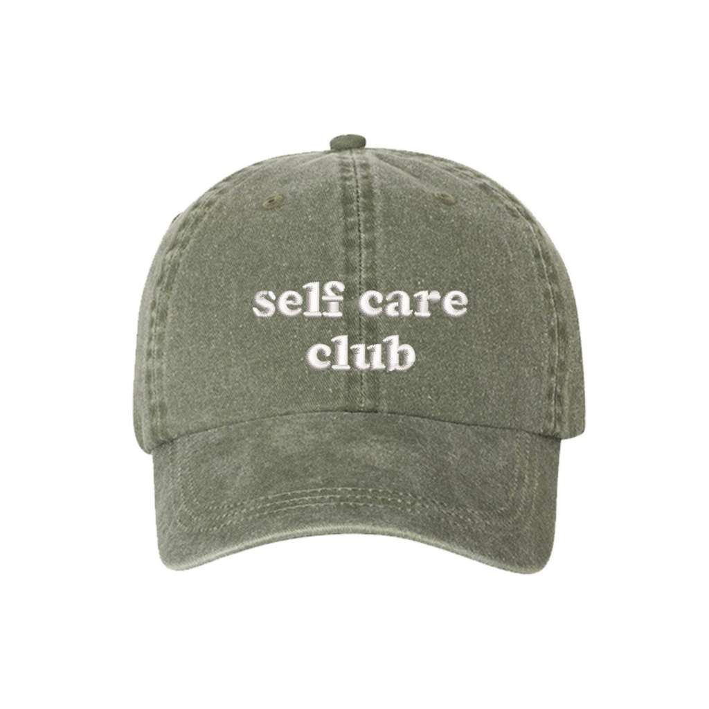 olive washed baseball hat with self care embroidered - DSY Lifestyle